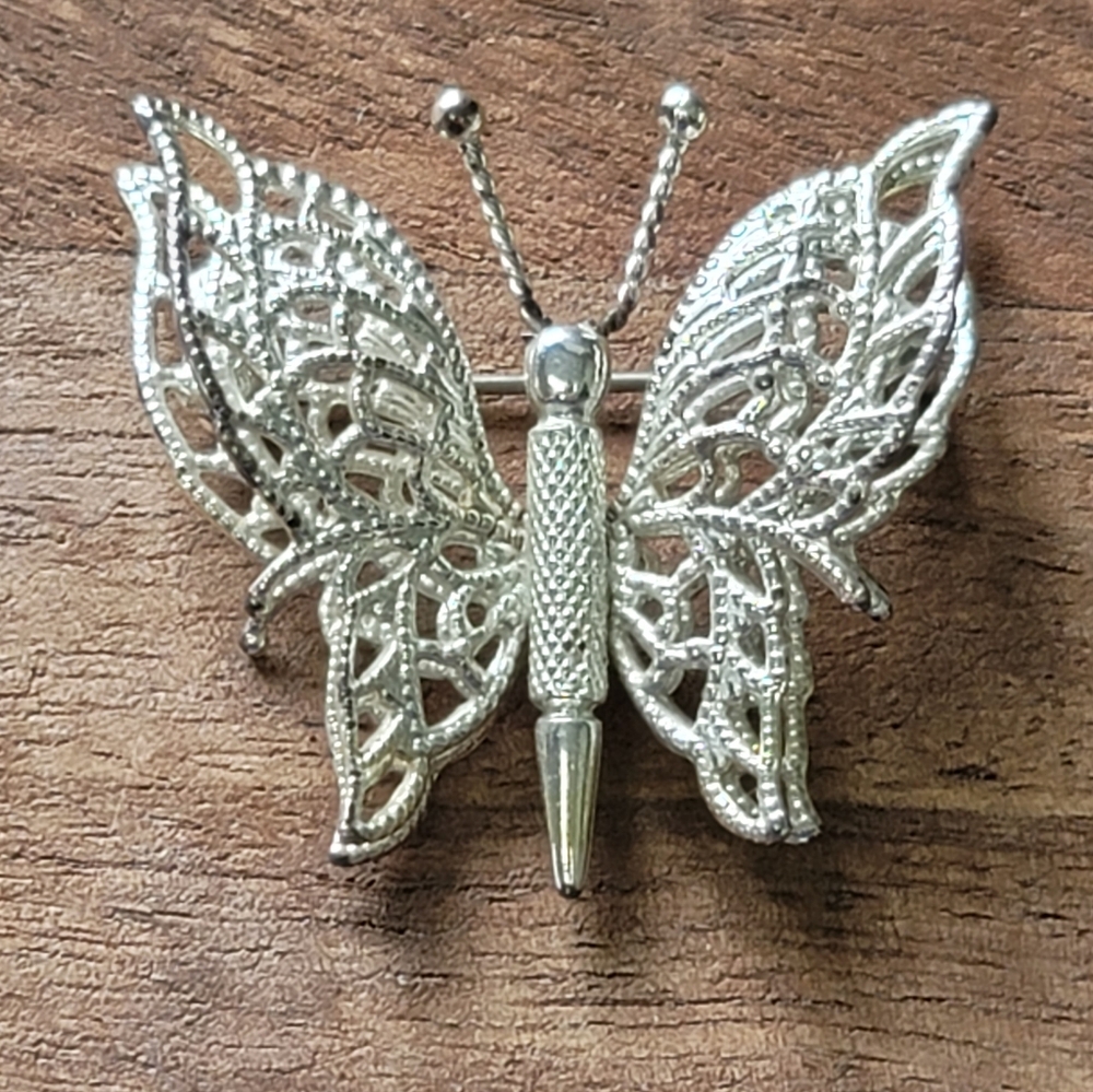 MONET Filigree Butterfly Brooch, Book Piece-  Vintage, Estate